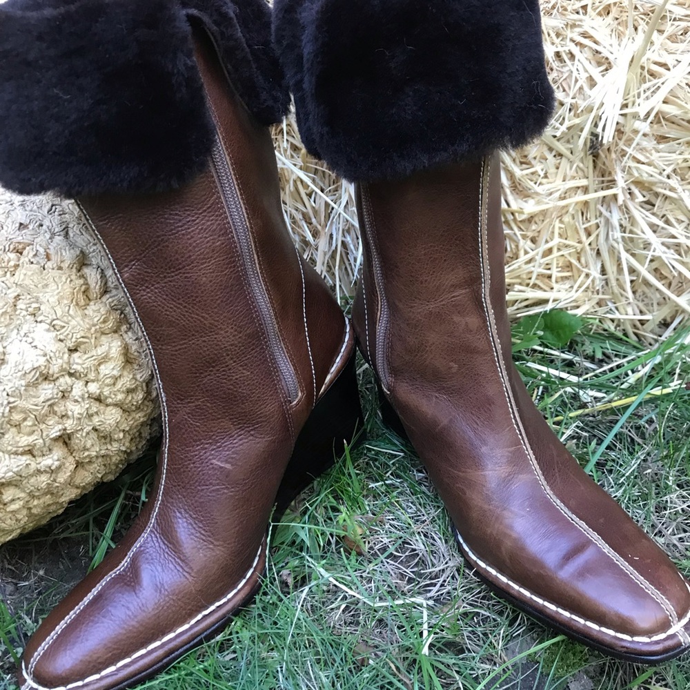 Lauren Ralph Lauren Leather Boots with Faux Fur - Picture 6 of 7